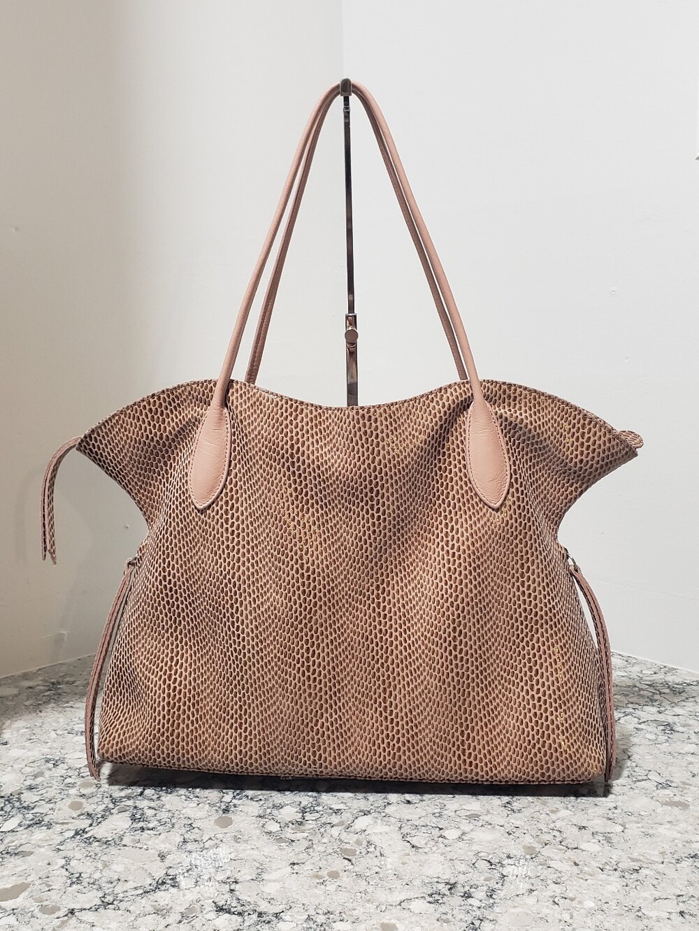 Sorial Large Beige Snake Embossed Tote Bag EUC